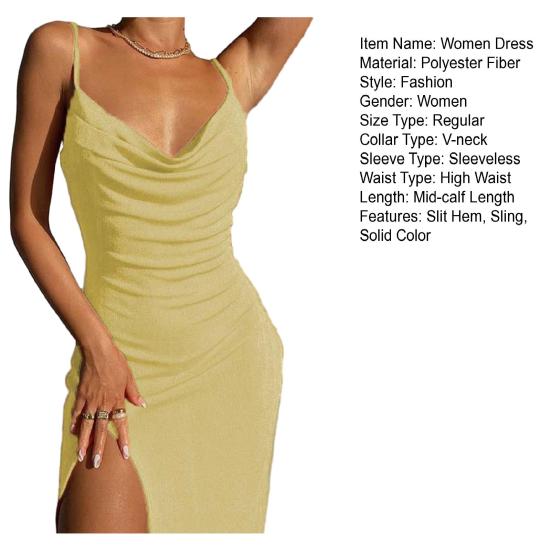 Dámské šaty na ramínka s výstřihem do V, bez rukávů, slim fit, plážové šaty, jednobarevné, lesklý povrch, midi šaty, pro každodenní nošení