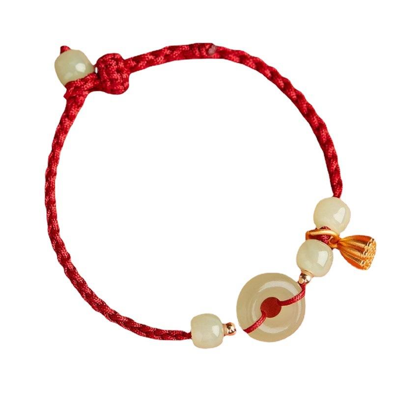 Bracciale consigliato in giada Hetian naturale con fibbia a forma di peace e ciondolo a capsula di loto, braccialetto con cordino rosso per donna, nuovo gioiello intrecciato in stile cinese