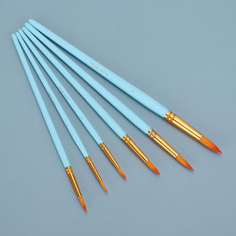6Pcs Pointed Watercolor Hook Line Pen Set Nylon Hair Beginner Art Supplies Painting BrushMatte Blue