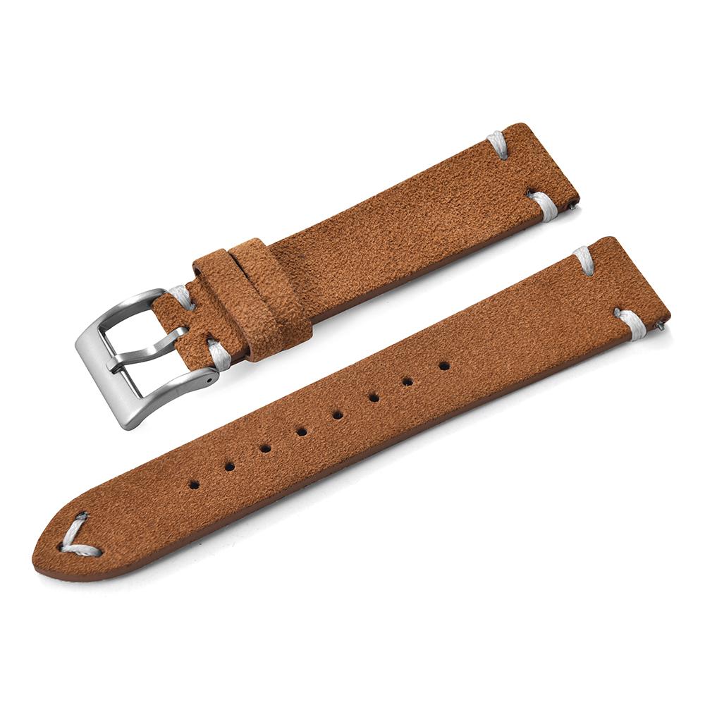 Vintage Suede Leather Watch Strap 20mm 22mm Contrast Stitching Quick Release Soft Snug Fit Replacement Strap