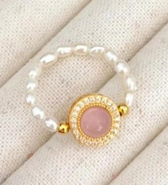 S925 Silver Pink Chalcedony and Pearl Jewelry Set: Bracelet, Necklace, Ring, Earrings - Perfect Gift for Girlfriends & Besties