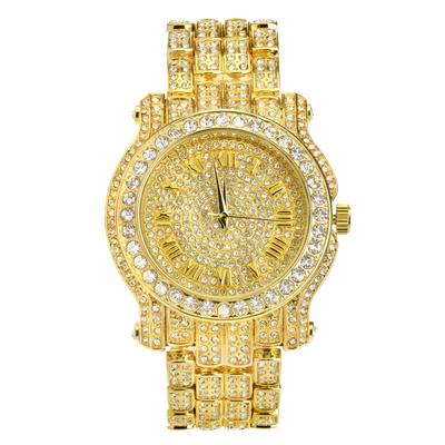 Hip Hop Luxury Iced Out Pave Watch with Gold Tone Heavy Bezel Case and Simulated Diamonds 7341 GG Men's