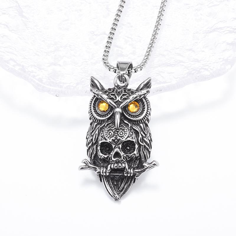 Gothic Owl Skull Pendant Necklace for Men Retro Motorcycle Rider Jewelry Accessories Personalized Party Gift серебряный
