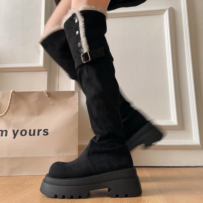 

Ruodan осенние новые ботильоны с маленьким голенищем и квадратным каблуком 2025, модные ботфорты на толстой подошве в стиле ретро, тонкие и увеличивающие рост, женские 40 чёрный