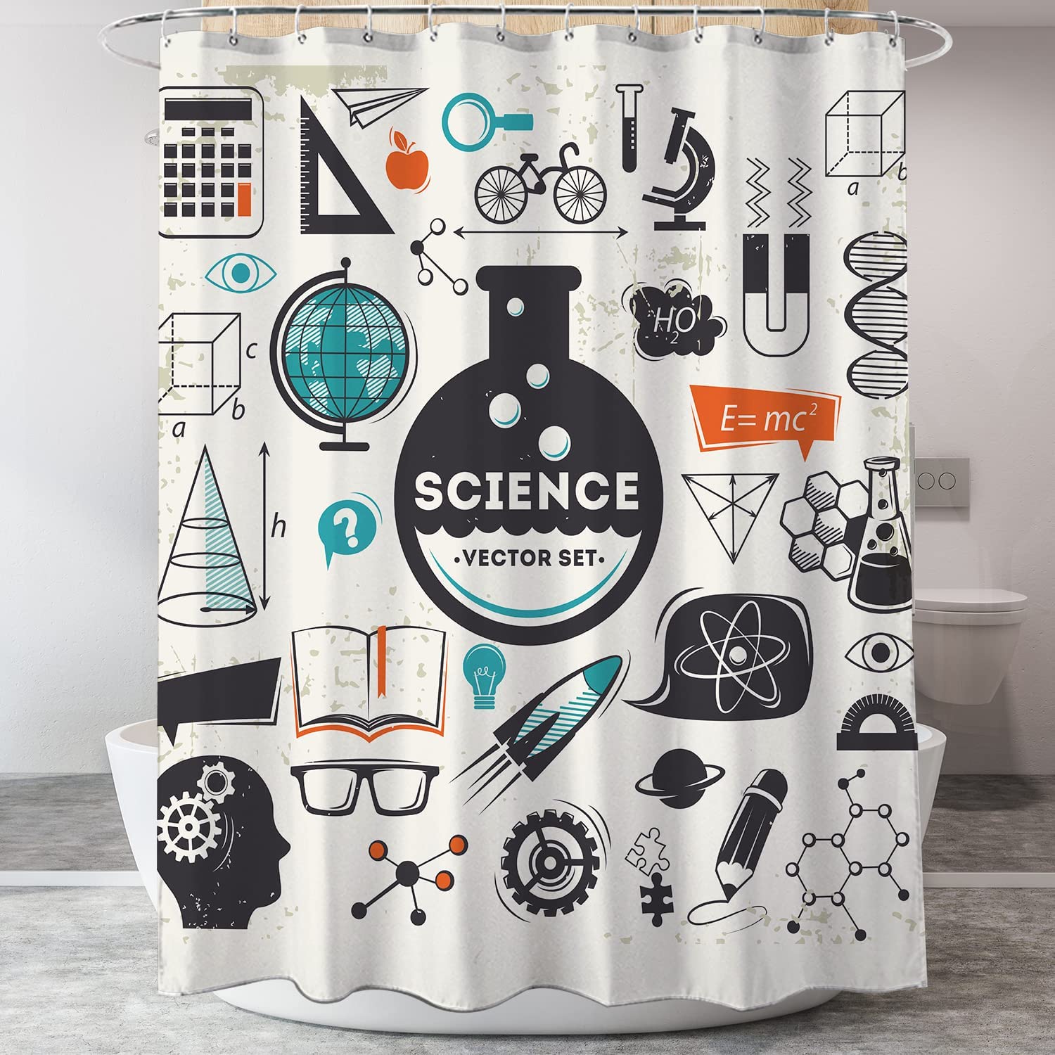 

Kids Science Shower Curtain For Bathroom Decor Physics Lab Theme Shower Curtains For Girls And Boys Beige Fabric Waterproof 90x180cm