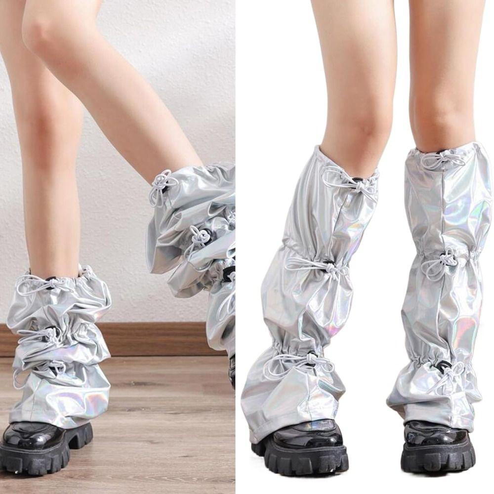 

Polyester Leg Warmers Silver Color Ruched Baggy Loose Leg Cover Creative Gift Metallic Leg Cover