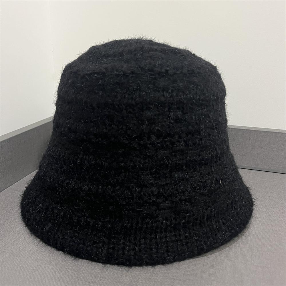 Knitted bucket hat women's autumn and winter new big head circumference women's wool hat versatile casual solid color bucket hat