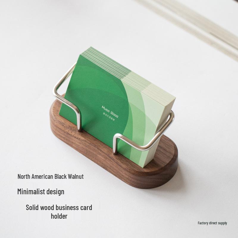 High-End Black Walnut Business Card Holder for Reception Desk with Large Capacity and Custom Logo.