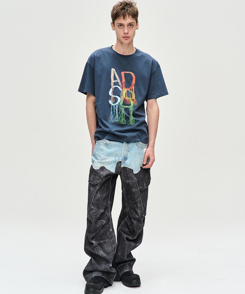 ADSB ANDERSSON BELL Four Denim & Scratch Leather Printed Cargo Pants Apa703M(Denim/Black)