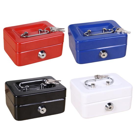 Mini Cash Box with Security Lock And Two Keys Compact Shock-proof Portable Multi Compartments Deposit Petty Cash Cash Safe Metal Box Jewelry Precious