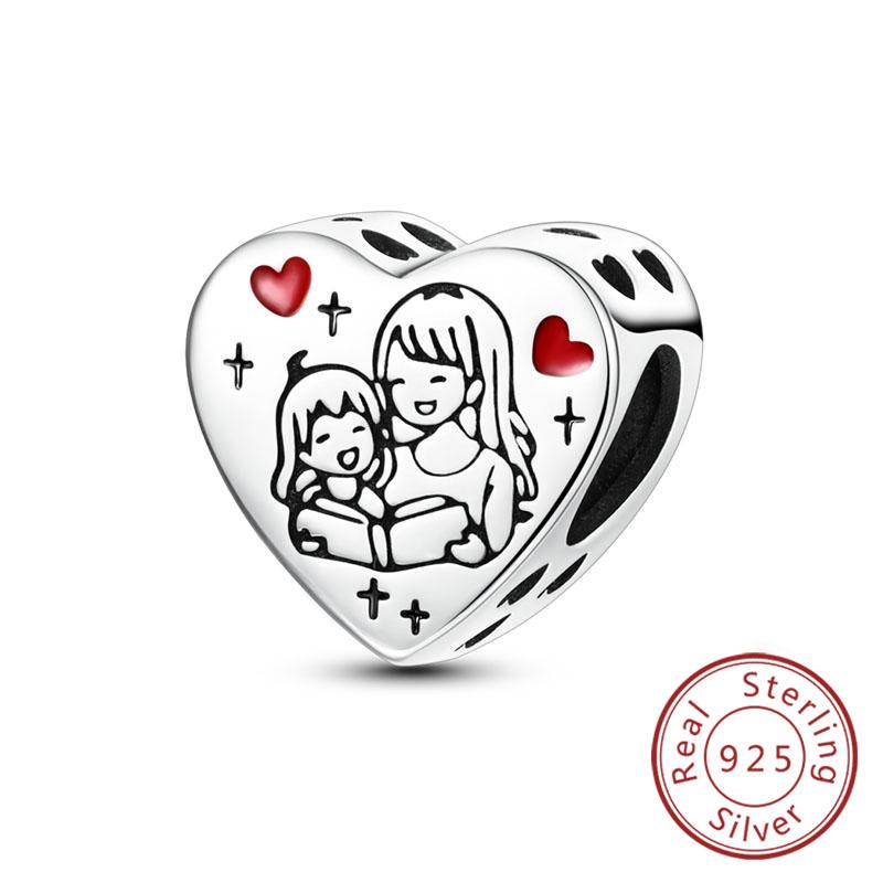 Original Copper Charm Bead Mother'S Day Love Heart Family Charm Bead Pendant Fits Bracelet Womens Jewelry Gifts