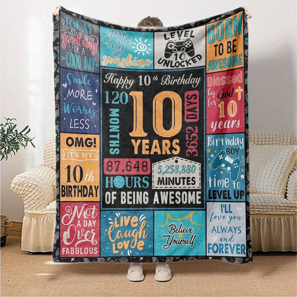 10Th Birthday Celebration Cozy Blanket for Sofa Couch Office Bed Picnics Four Seasons Multipurpose Modern Ideal Gift For Thanksgiving Y1