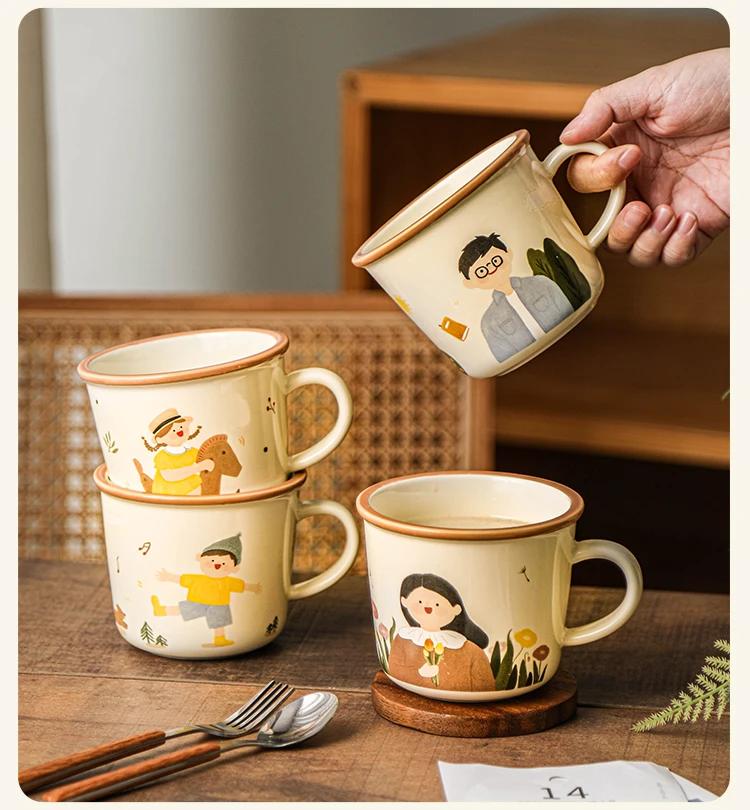 Hrnek keramický podglazurová barva ručně malovaný kreslený rodič-dítě velkoobjemový domácí pitný pár kávový šálek jednoduchý moderní