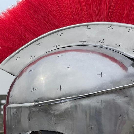 Silver Spartan Helmet with Red Plume Medieval Corinthian Knight Armor Cosplay Gift