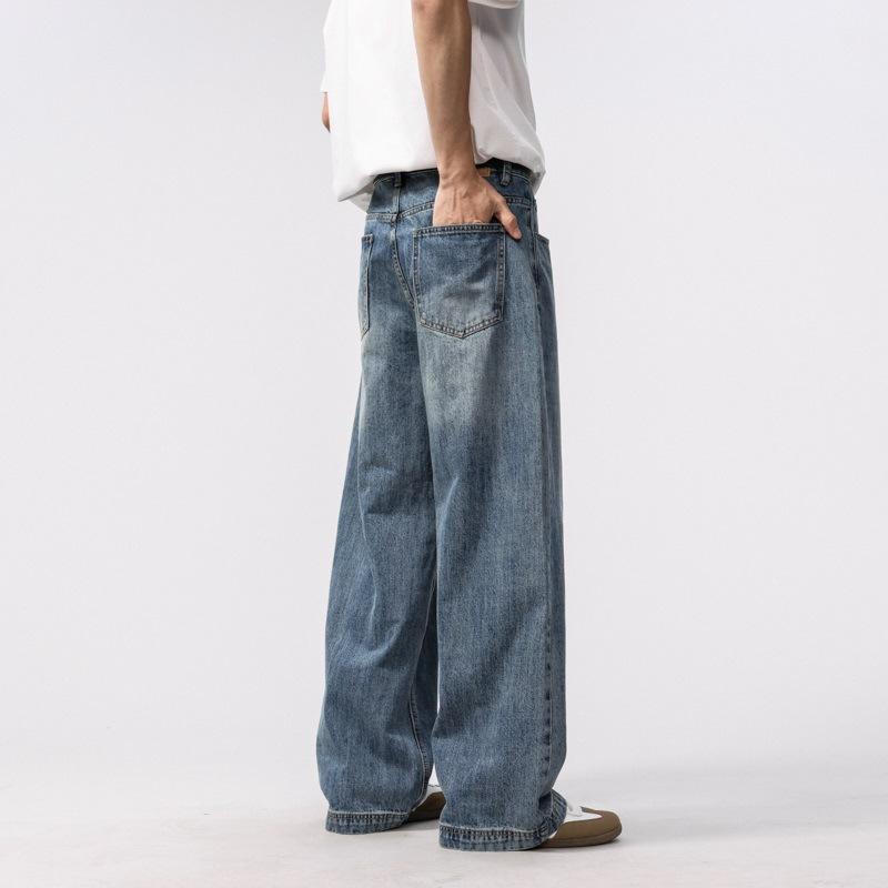 Spring Retro Straight Jeans Men's American Wide-leg Trousers