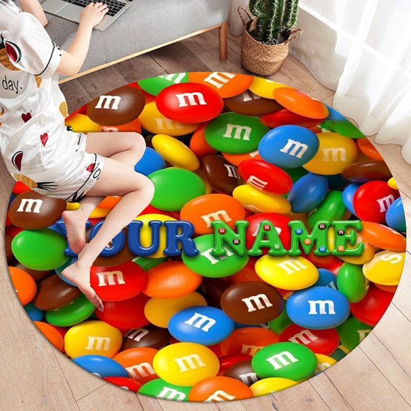 M&M's Custom Name Round Area Rug,Carpet Rug for Living Room Bedroom Sofa Playroom Decor,Non-slip Floor Mat