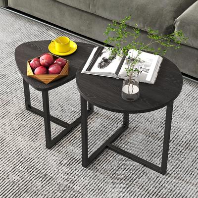 Kaffeetisch rund Set aus 2 Stück – Holztisch in Industrial Design für Wohnzimmer, Moderner Sofatisch