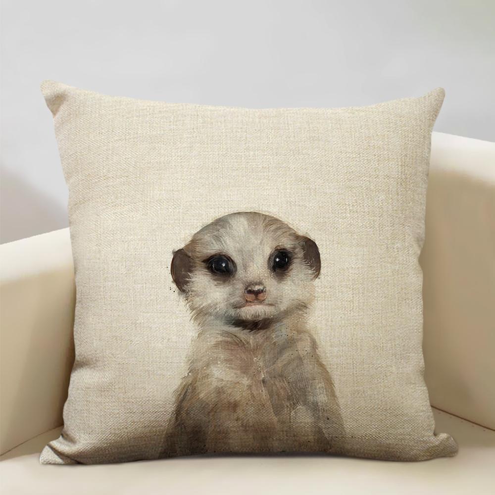 Animal Portrait Bear Lion Tiger Deer Cushion Cover Home Decoration Linen Pillow Cover 45x45cm Sofa Pillow Case Children's Gift