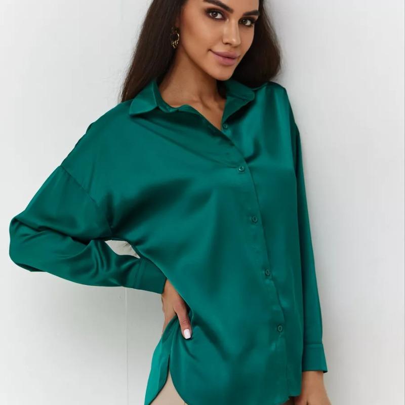 Frühlings- und Herbst Langarm Locker Damenhemden Einfache Mode Büro Damen Übergröße Damenblusen Lässige Oberteile Knopfleiste Revers Damenhemd 26016