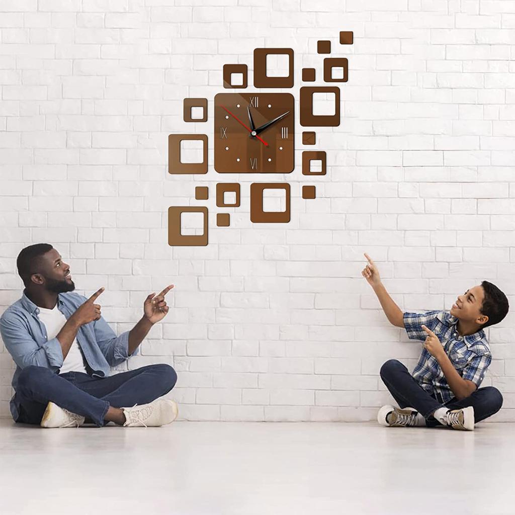 Home Clock Fashionable  Square Combination Clock Wall Decoration Clock Mirror Stickers, Mirror Wall Stickers, Suitable For Living Room, Study, Bedroom