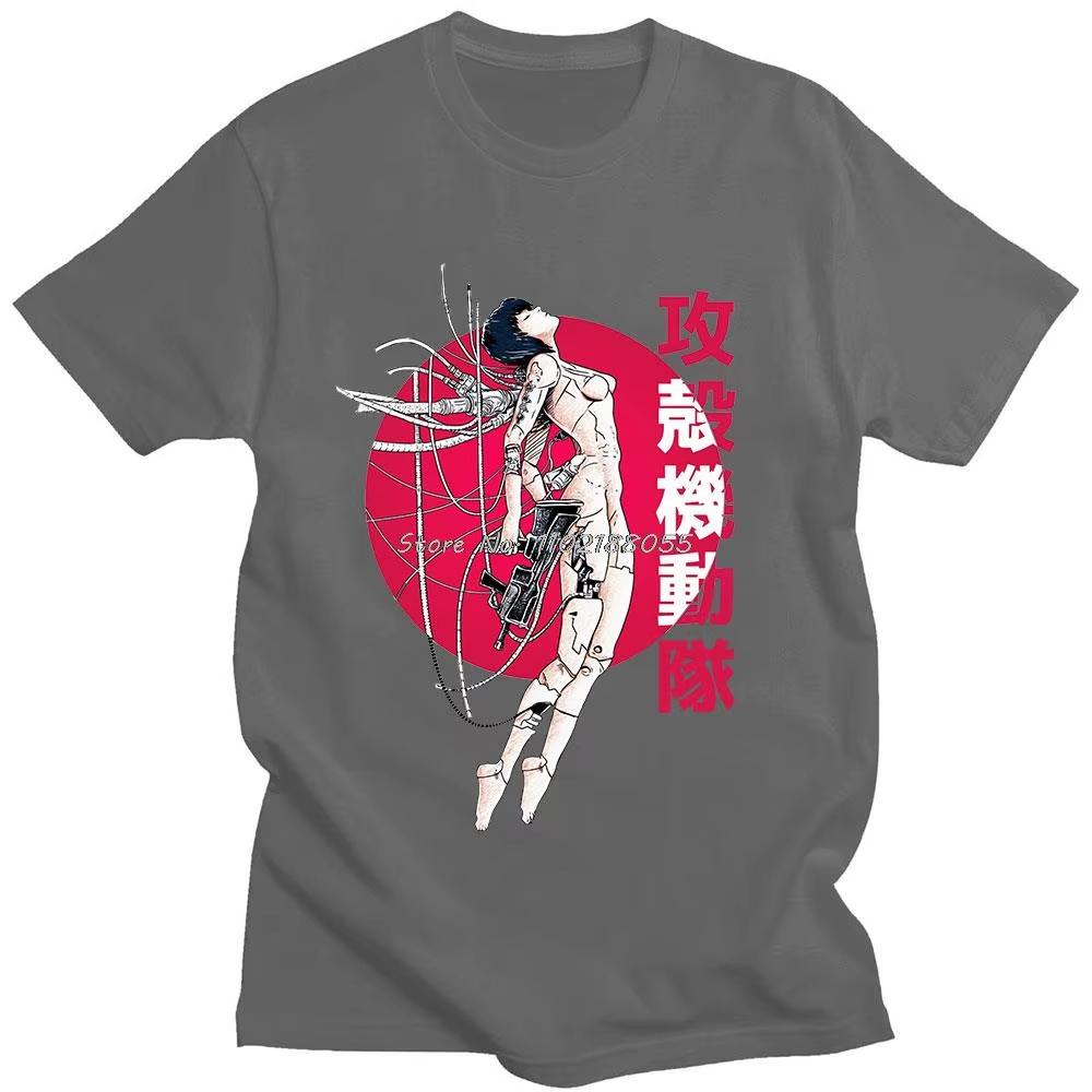 Anime Ghost Soldier Ghost In The Shell Pattern Print Cotton Hot Sale Unisex Shirt Summer New Oversized Neck Unisex Tshirt