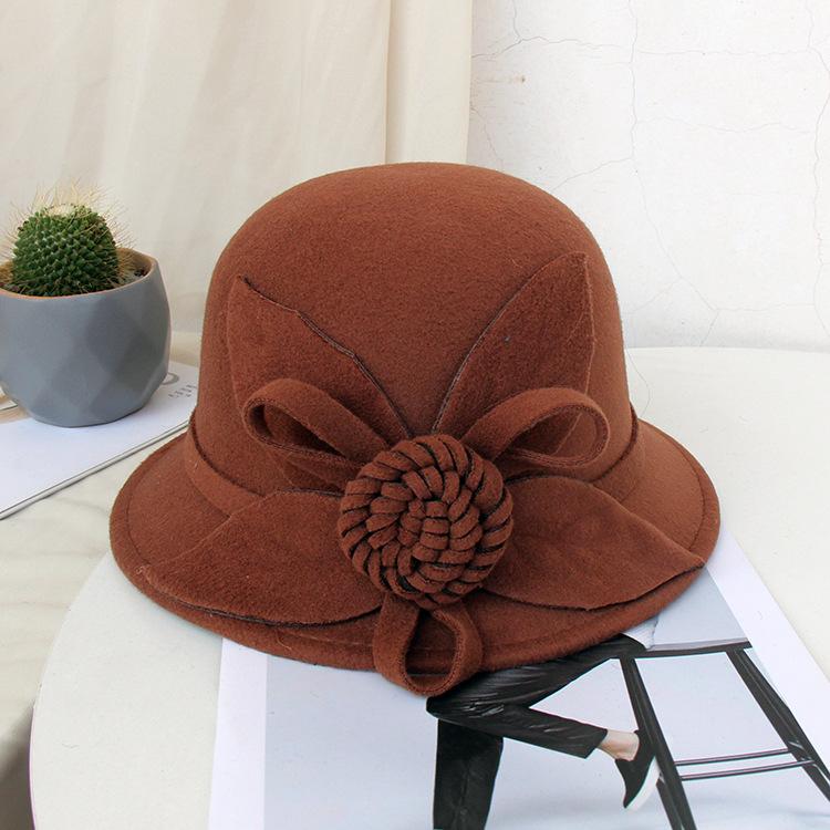 2022 Autumn And Winter Woolen Hat Women'S Casual Wide-Brimmed Top Hat, Flower Dome Fashion Hat