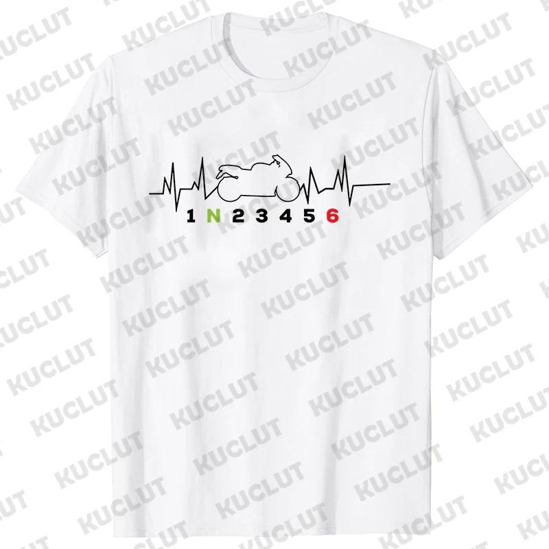 Casual Men T-Shirt Short Sleeve T-Shirt 1N23456 Motorcycle Gear Shift Heartbeat Biker Print Tops Men Clothing Fashion T-Shirt