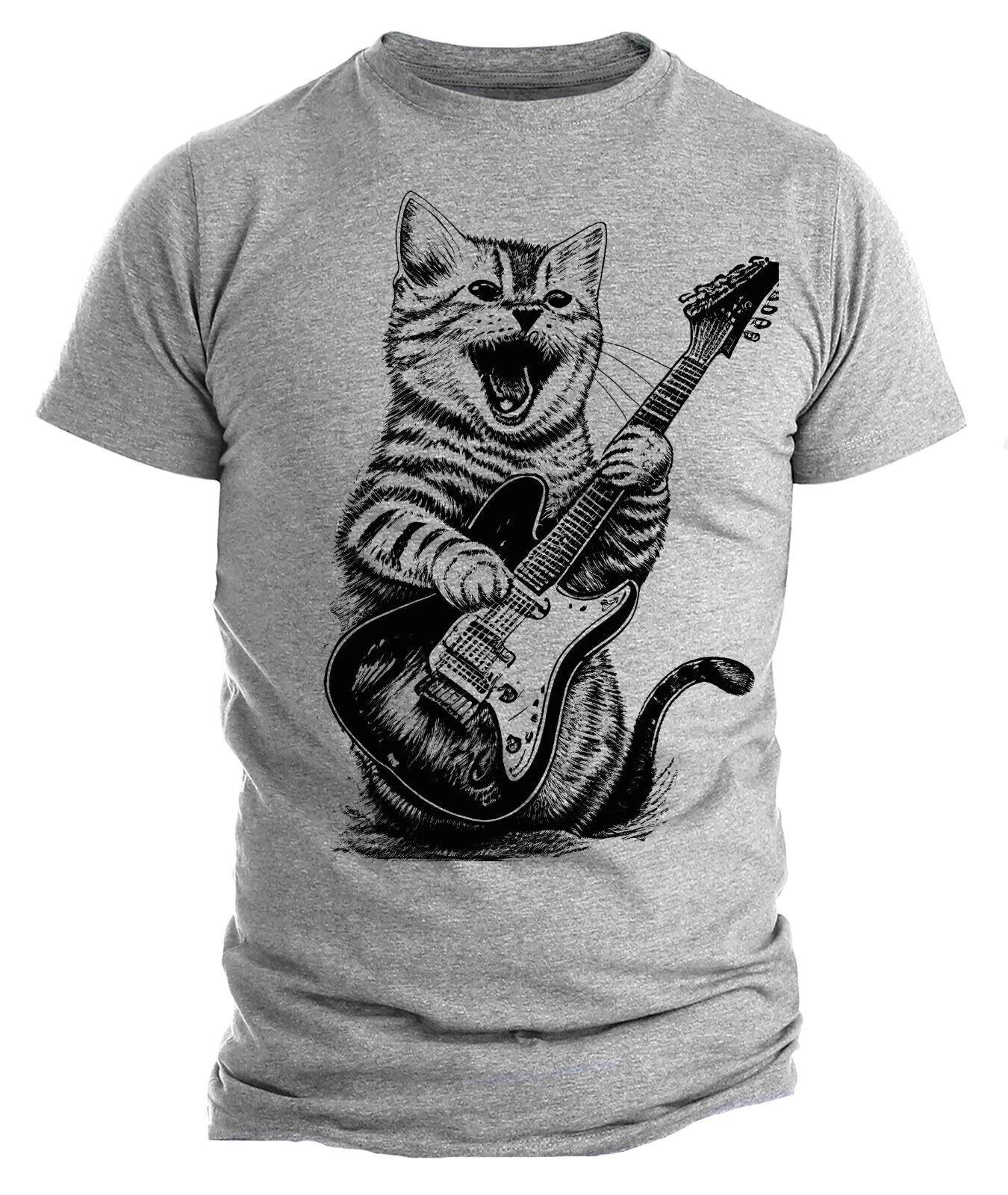 Cat playing guitar T-shirt mens cat playing guitar tT-shirt Guitarist Gift XL