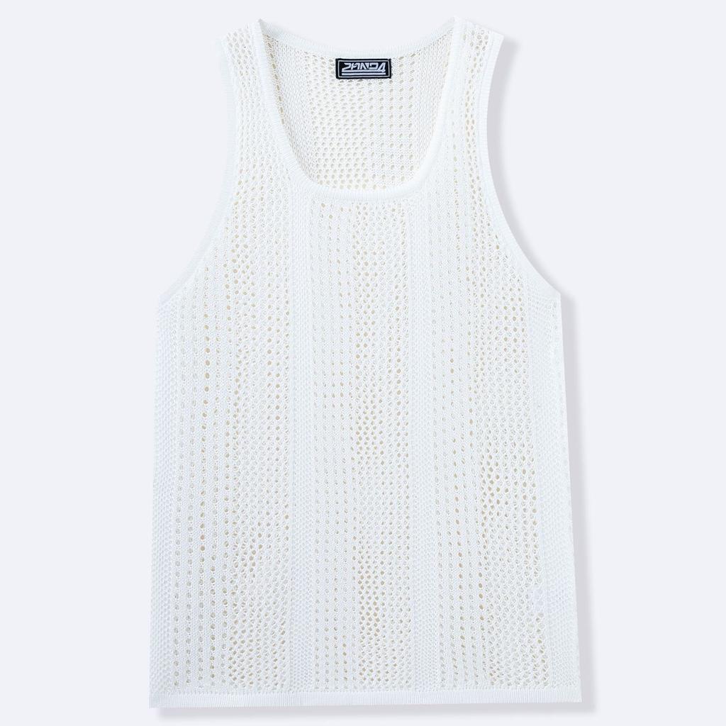 Men's Sleeveless Tank Tops Knitted Hollow Out Crochet T-Shirts Muscle Summer Vacation Beach Shirts Casual Athletic Muscle Pullover Vest Top for Male