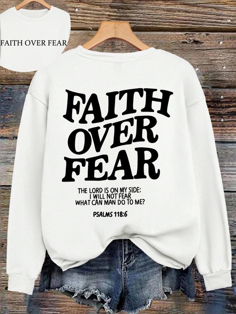 Casual Women's Hoodies Faith Over Fear Letter Printing Sweatshirts Fleece Warm Comfortable Pocket Pullovers Autumn Streetwear