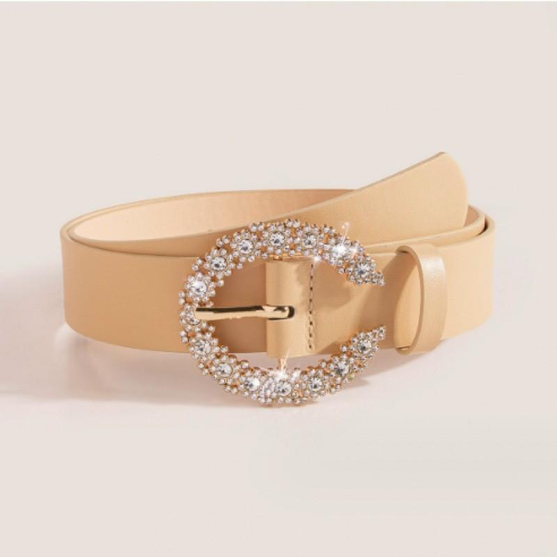 Stylish Black And Brown Rhinestone Buckle Pu Belt For Women Fashion Accessory