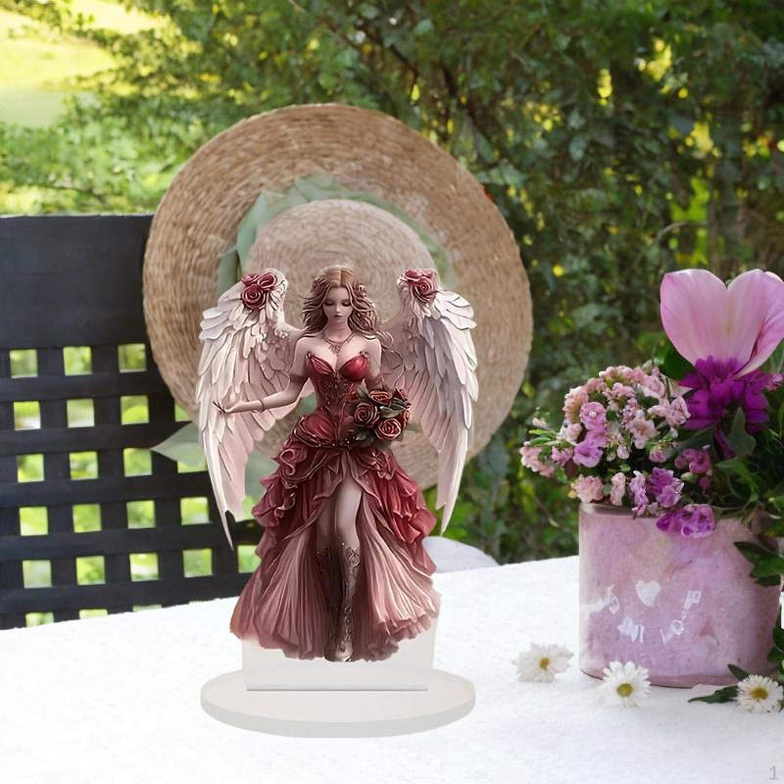 2D Flat Acrylic Table Ornament,Bohemian Angel Sign Decorative Plaque with Stand Base for Anniversary