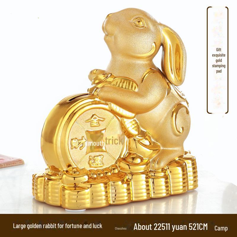 Glücksbringer-Sparschwein aus Keramik, goldenes Kaninchen, kreatives Geschenk und Heimdekoration
