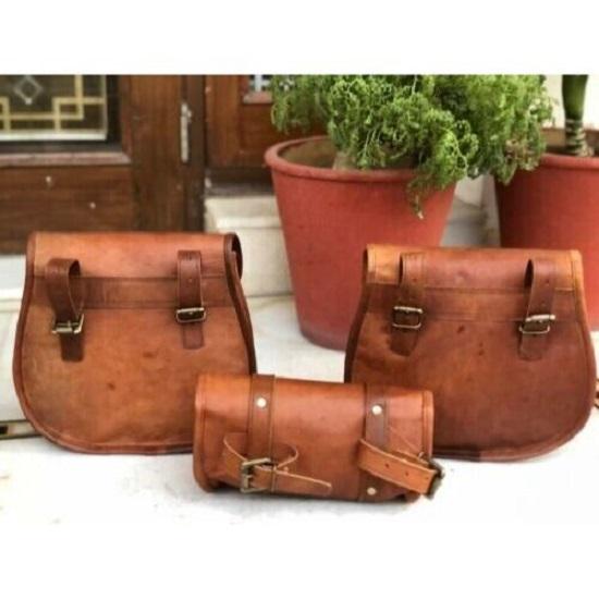 Leather Saddlebags Saddle Panniers For Motorcycle 3 Bag Side Pouch 3 Bags Bike