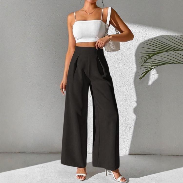 Women Fashion Casual Trousers High Waisted Wide Leg Pants
