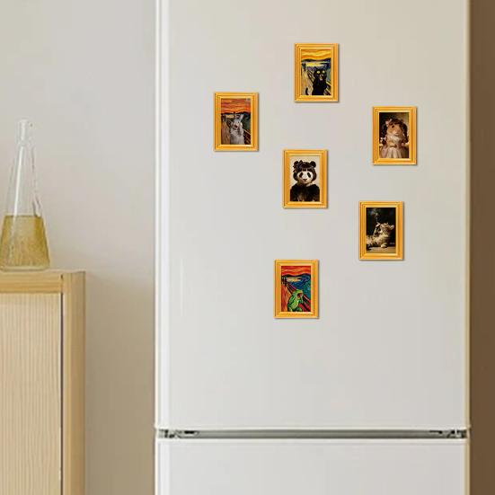 Wooden Photo Frame Refrigerator Magnet Animal Frame Fridge Magnet Home Office Whiteboard Decorative Accessories Humorous Gift