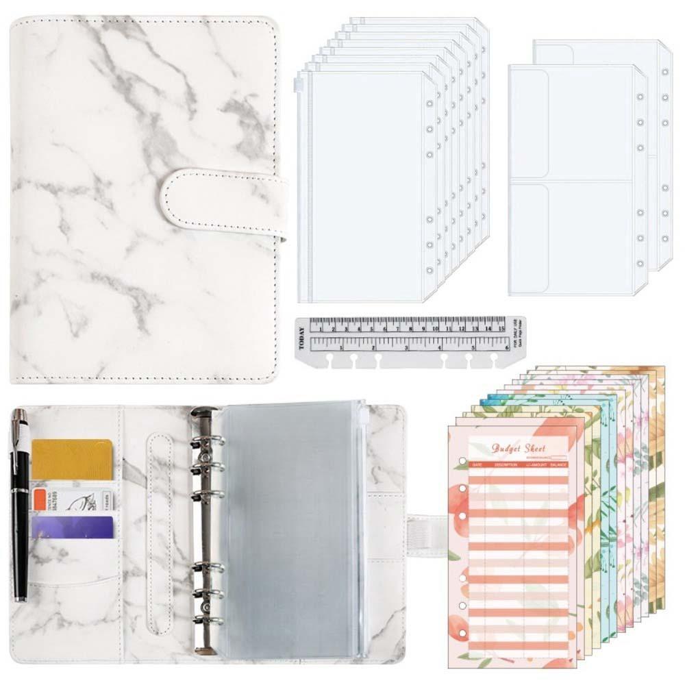 

PU Savings Challenges Book Marbling Money Saving Notebook Cash Budget Book Student White