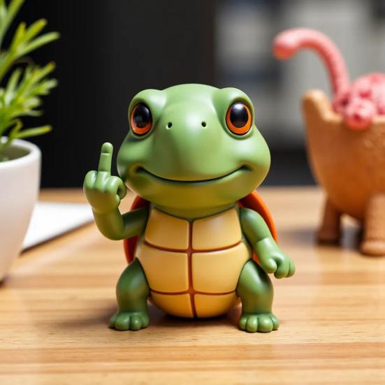 Middle Finger Turtle Figurine Resin Cartoon Turtle Statue Desk Buddy Hand-Painted Turtle