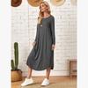 Fall Winter New European American Women's Clothing Solid Color Knit Loose Dress With Side Seam Pockets Curved Hem