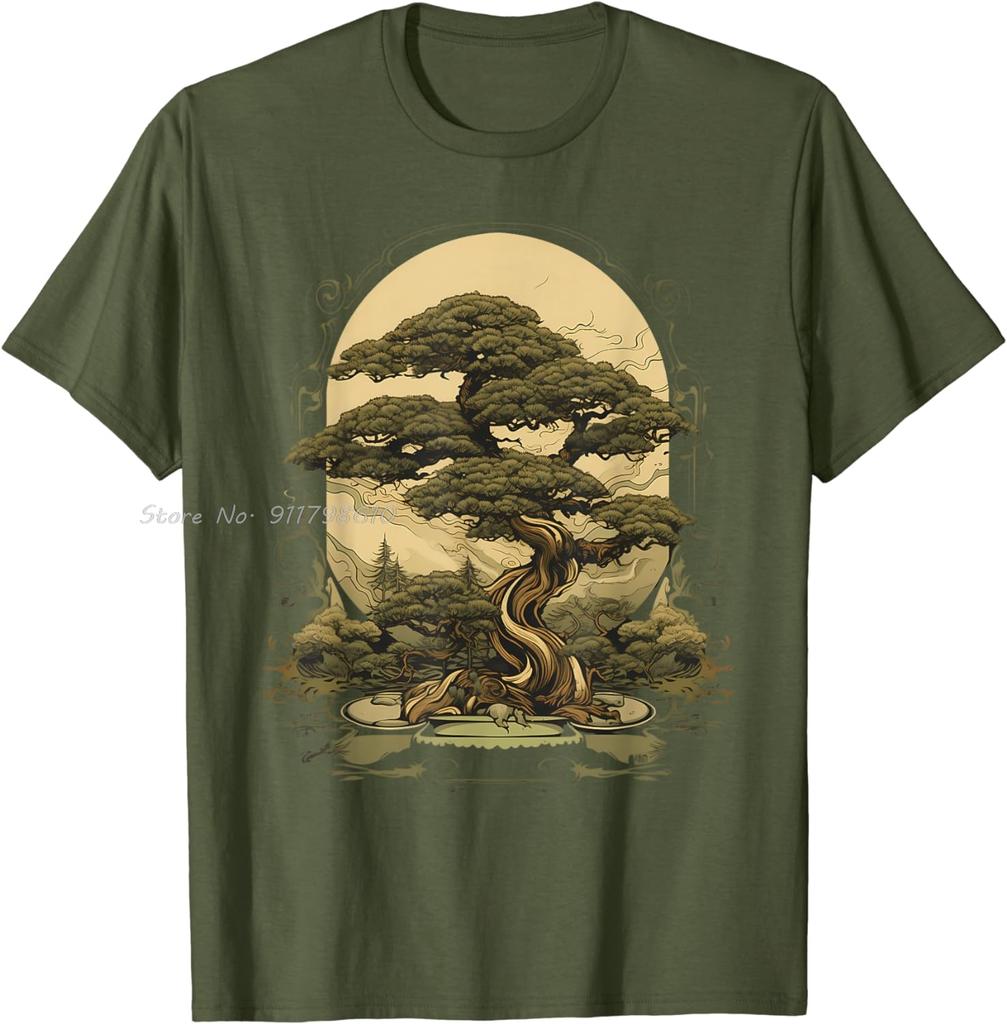 Summer Oversized T-shirt New Horticultural Art Bonsai Cotton Tshirt Trend Unisex Tops Tees Men's Clothing Hip Hop Streetwear