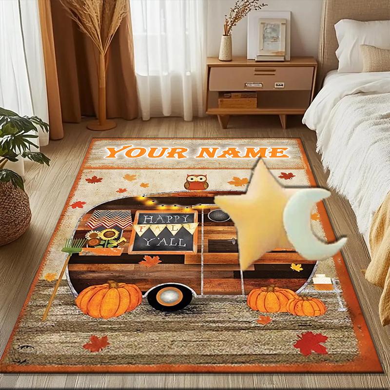 1PC Custom Name Autumn Camper Adventure Theme Floor Mat Ideal for Living Room, Game Rooms, Office, Bedroom, Floor Mat Playful Design