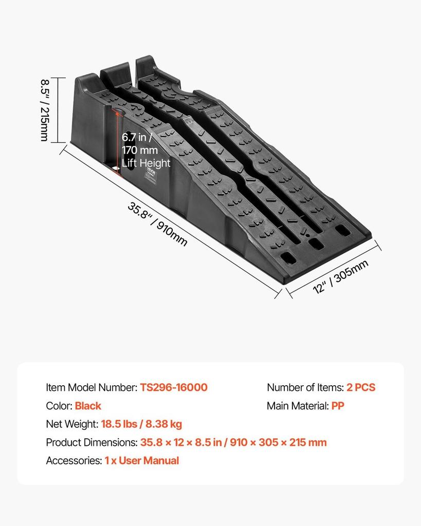 Car Ramps, 2 PCS 7257 Kg GVW Capacity, 170 Mm Lift Height, Portable High Profile Car Service Ramps for Home Garage Maintenance and Oil Changes, Heavy