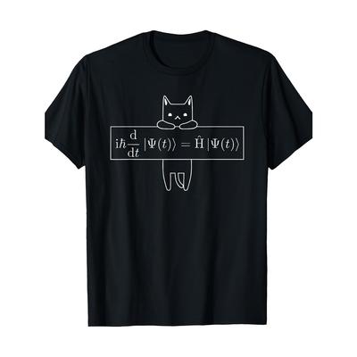 Quantum Mechanics Cat T-shirt Physics Themed Printed Women Tee Comfortable Top Round Neck Short Sleeve Casual Clothing