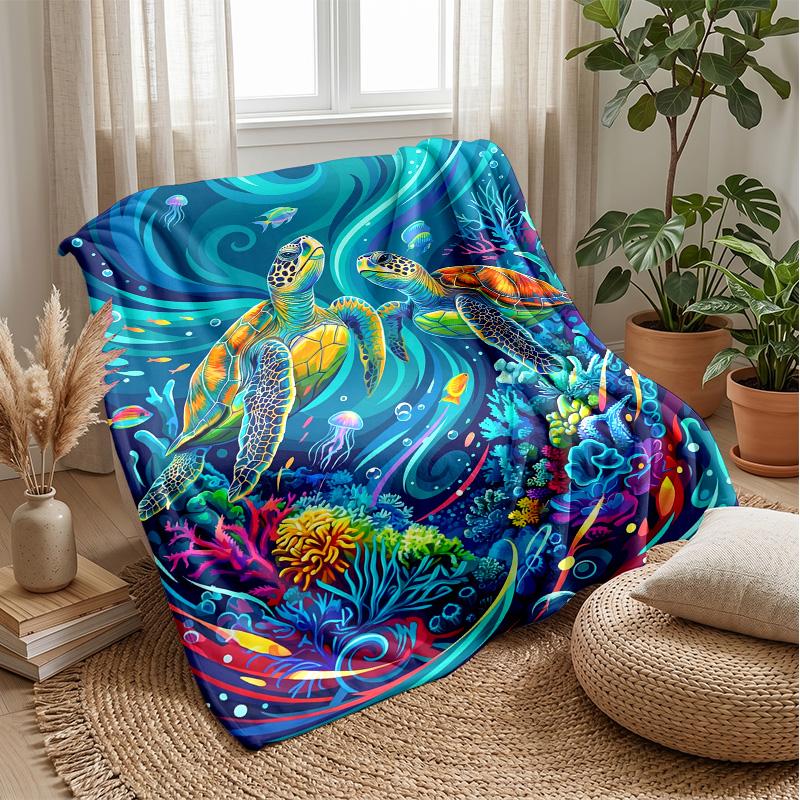 Ocean Life Adventure 18 Theme Blanket Lightweight Warm Flannel Blanket Decorative Throw Blanket for Home Decoration