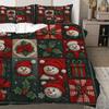 3pcs Festive Snowman & Holly Checkered Duvet Cover Set - Cozy Christmas Bedding with Zipper Closure, Machine Washable