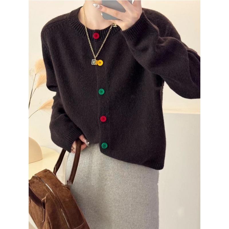 

YYFS Женская мода Повседневный Осень Зима Однотонный Принт Длинный Рукав О-Образным Вырезом Свитера One size темный кофе