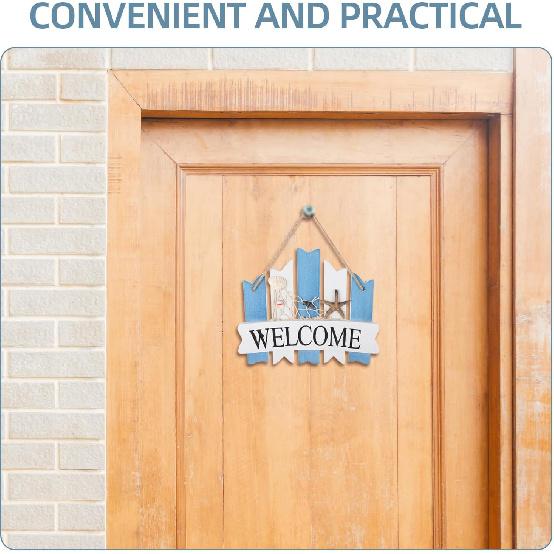 Zerodeko Door Handle Welcome Sign Front Door Hanging Sign Coastal Wall Art Decorative Door Board Farmhouse Welcome Sign Mediterranean Door Sign
