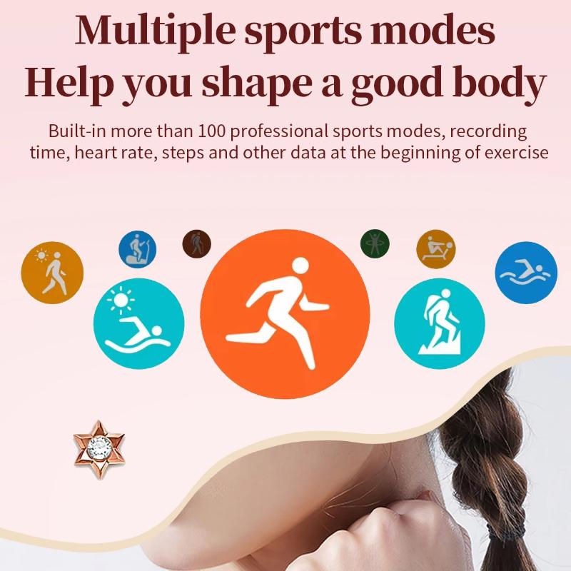 Móda Nové Dámské Chytré Hodinky AMOLED Zakřivená Obrazovka IP68 Vodotěsné Hlasové Bluetooth Volání Monitor Srdečního Tepu Krevního Tlaku Zdravotní Chytré Hodinky