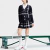 Fila 2023 Autumn New Woven Plaid College Style Pure Cotton Loose V-Neck A-Line Cardigan Tennis Sports Top Knitted Sweater Women Tops A11W333404F-ZA