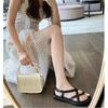 Fashion Mazefeng Women Summer Sandals Beach Sandals Fashion Flats Shoes 2024 New Sandal Non-slip Flat Sandals Buckle Black and White